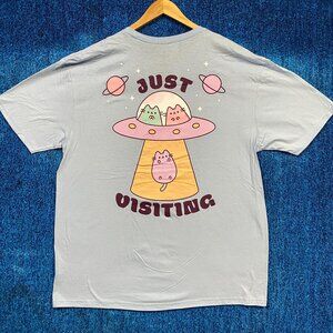 Pusheen Cozy Kawaii Cat Just Visiting UFO Abduction Tee XL